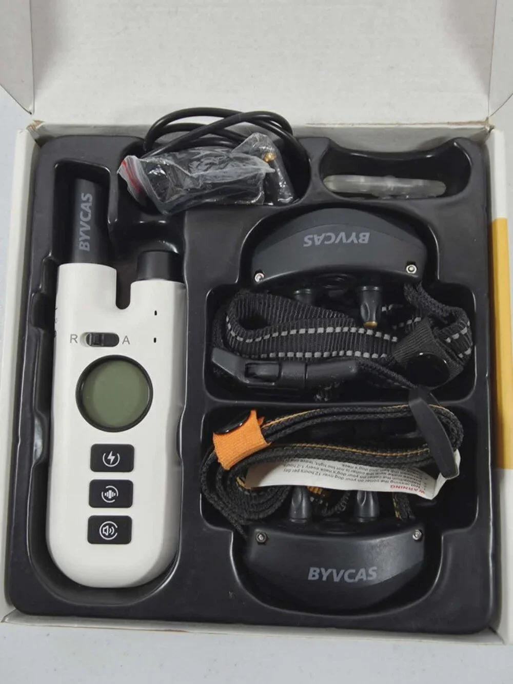 DOG TRAINING BARK COLLARS WITH REMOTE BYVCAS DUAL ACTION USED ONCE